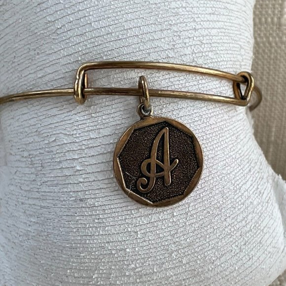 Alex And Ani Women Bracelet Gold Tone Initial LETTER A Wristband Wrist Jewelry - Picture 8 of 10